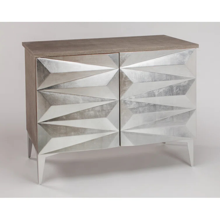 Taupe Gray and Silver Leaf Textured Accent Cabinet with Metal Legs