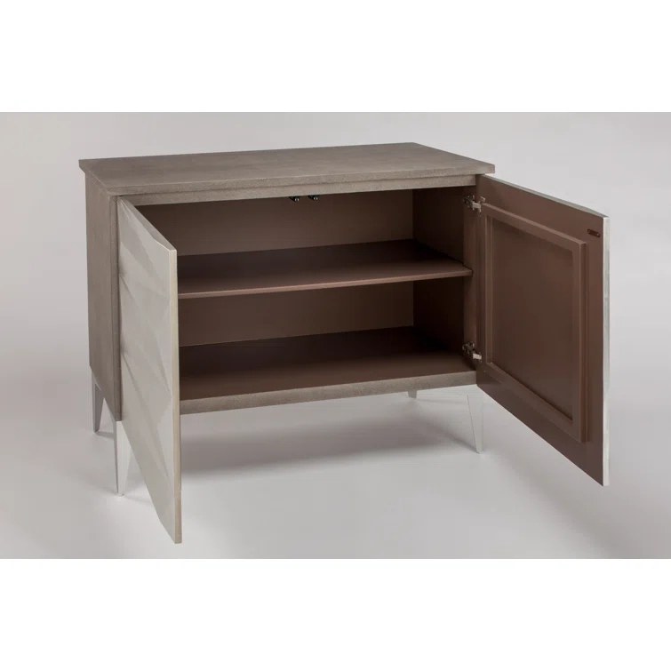 Taupe Gray and Silver Leaf Textured Accent Cabinet with Metal Legs