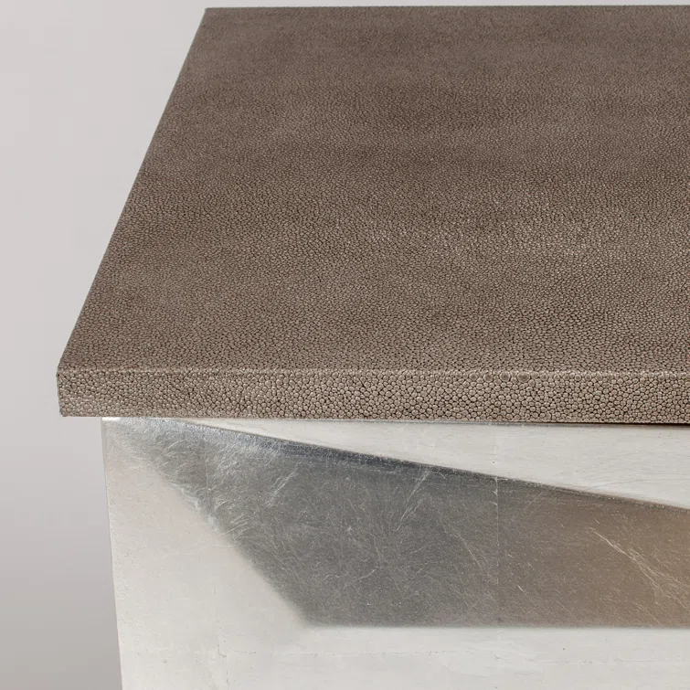 Taupe Gray and Silver Leaf Textured Accent Cabinet with Metal Legs