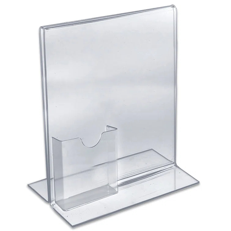 Azar Displays Clear Acrylic Double Sided T-Shape Sign Holder Frame with Attached Brochure Holder Pocket, Frame Size: 8.5"W x 11"H, 10-Pack (Set of 10)