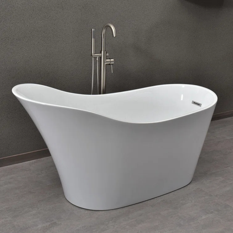 WoodBridge 59'' x 28.75'' Freestanding Soaking Acrylic Bathtub W-B0016-B