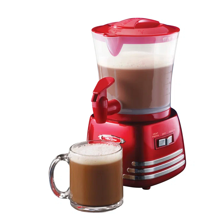 Nostalgia Retro 32-Ounce Hot Chocolate, Milk Frother, Cappuccino, Mocha, Latte Maker and Dispenser