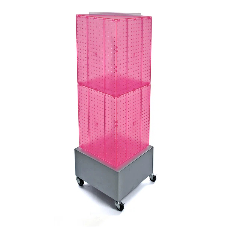 Azar Displays Four-Sided Pegboard Tower Floor Display on Metal Wheeled Base. Spinner Rack Stand. Panel Size: 14"W x 40"H