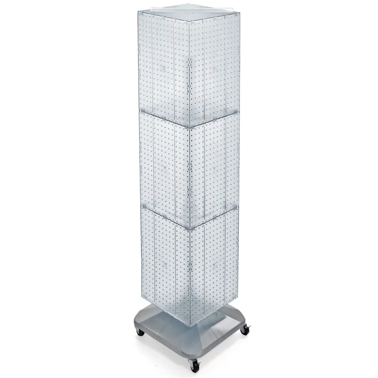 Azar Displays Four-Sided Pegboard Tower Floor Display on Revolving Wheeled Base. Spinner Rack Stand. Panel Size: 14"W x 60"H