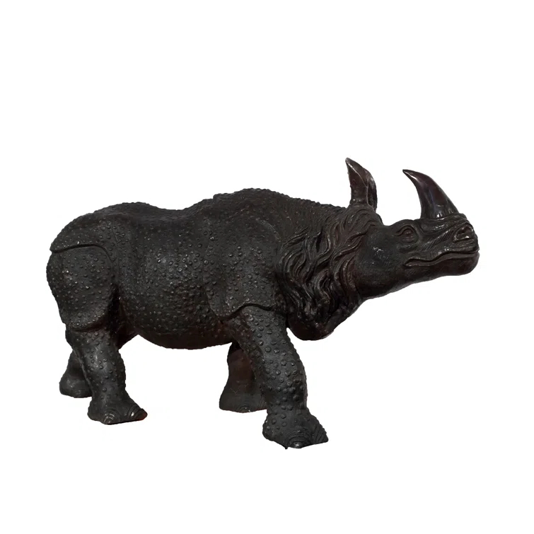 Large Bronze Rhinoceros Sculpture with Fire-Applied Patina