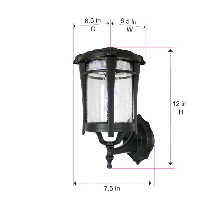 Eligia Black 1-Light 13" H Solar Powered Lantern Warm White Post Light with Pier and Wall