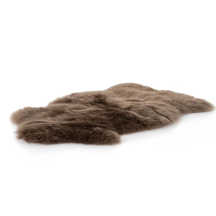 Handmade Taupe Sheepskin Rectangular Throw Blanket