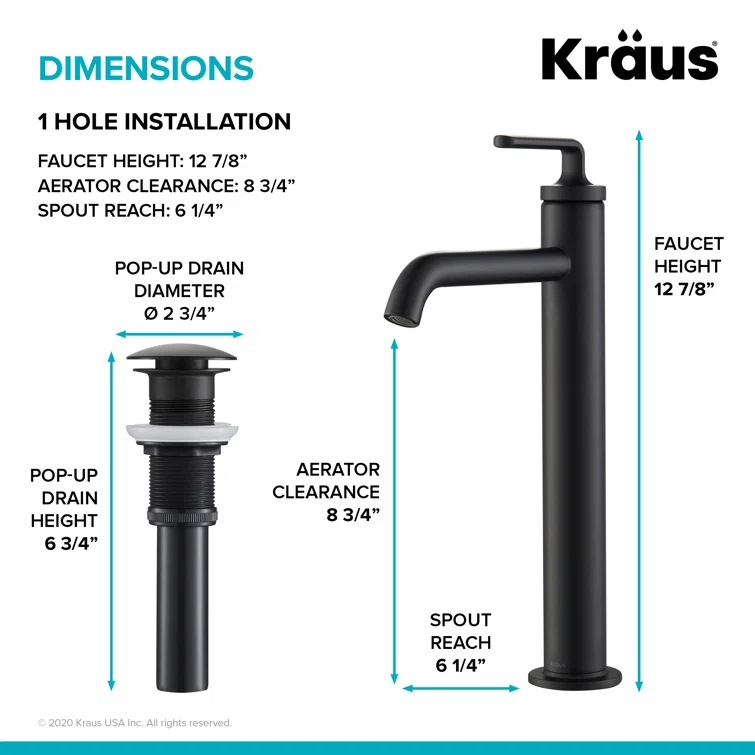 Ramus Vessel Sink Bathroom Faucet with Drain Assembly