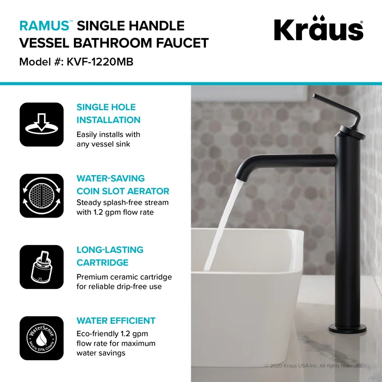 Ramus Single Handle Vessel Sink Bathroom Faucet with Drain Assembly