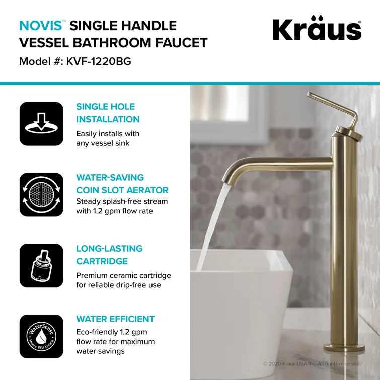 Ramus Vessel Sink Bathroom Faucet with Drain Assembly