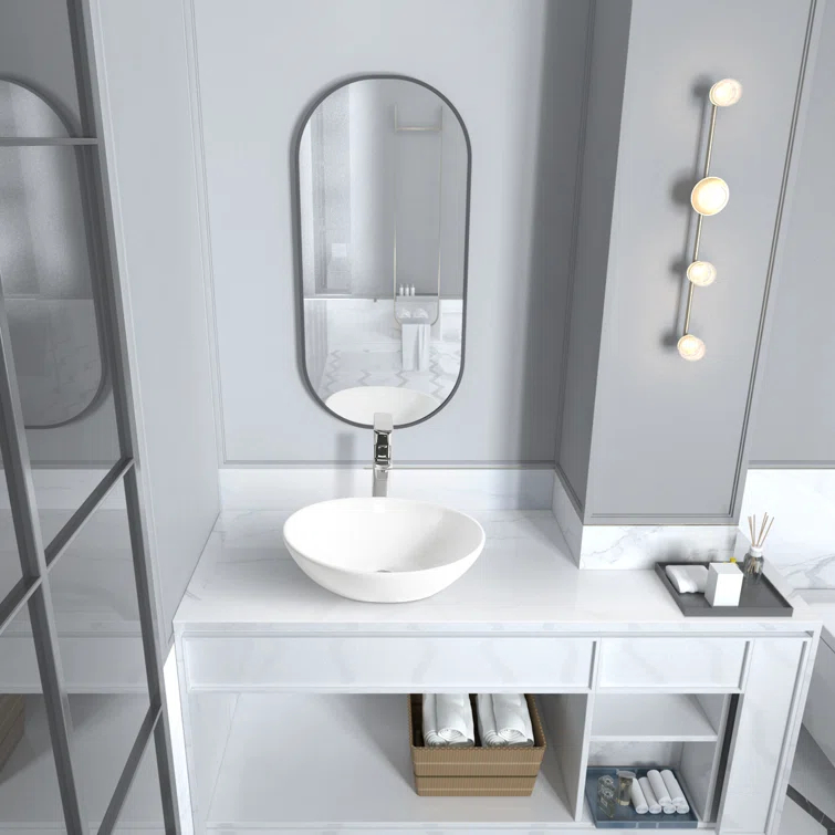 LUKX 13.25'' White Ceramic Oval Bathroom Sink