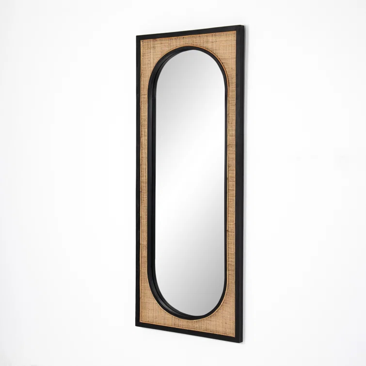 Contemporary Oval Wood & Gold Floor Mirror, 30x70 Inch