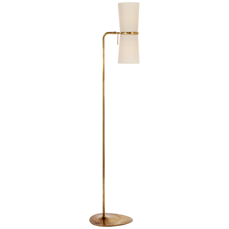 Edison Linen Shade Adjustable Task Floor Lamp in Antique Brass