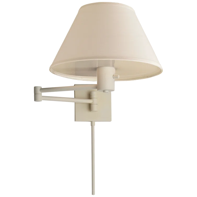 Classic Matte White Swing Arm Wall Light with Linen Shade
