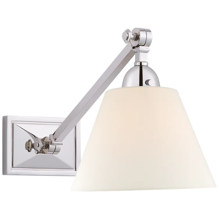 Polished Nickel Swing Arm Wall Light with White Shade