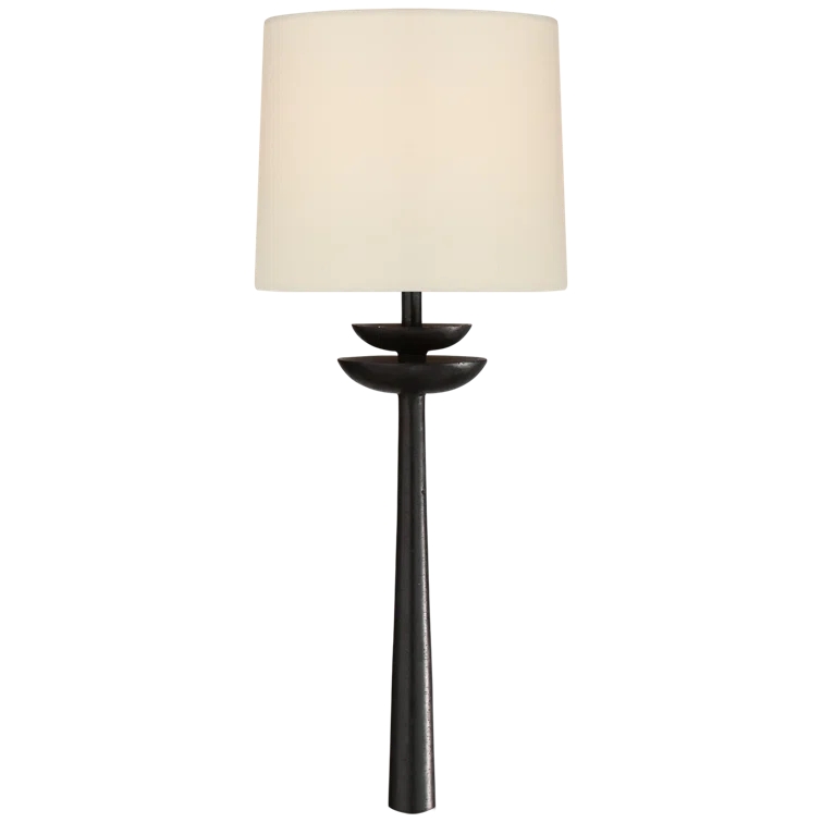 Beaumont Pagoda-Inspired Black Metal Wall Sconce with Linen Shade