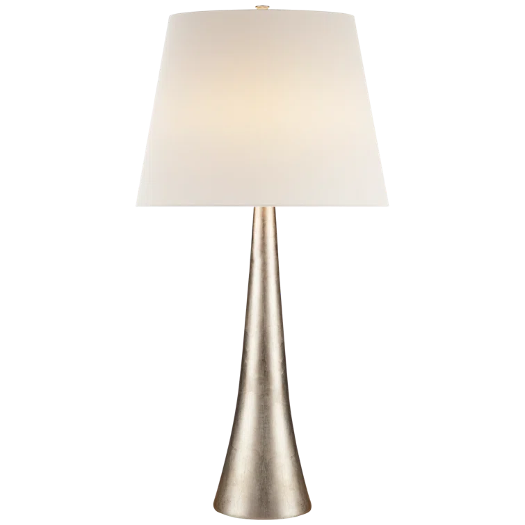 Adjustable Burnished Silver Leaf Table Lamp with Linen Shade