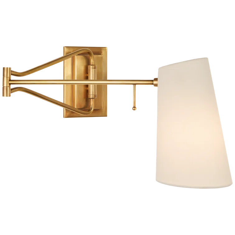 Keil Antique Brass Swing Arm Wall Sconce with Linen Shade