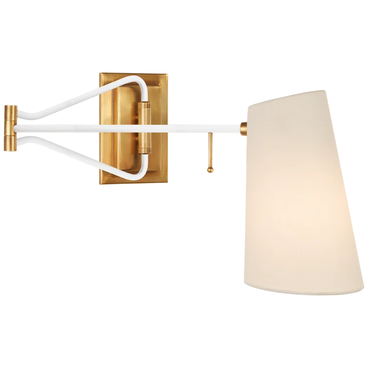 Keil 10'' White and Antique Brass Adjustable Swing Arm Wall Sconce