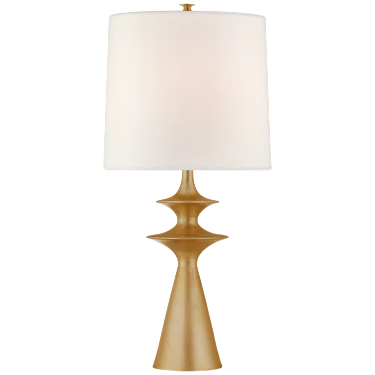 Elegant Outdoor Gilded Table Lamp with White Linen Shade, 31 in