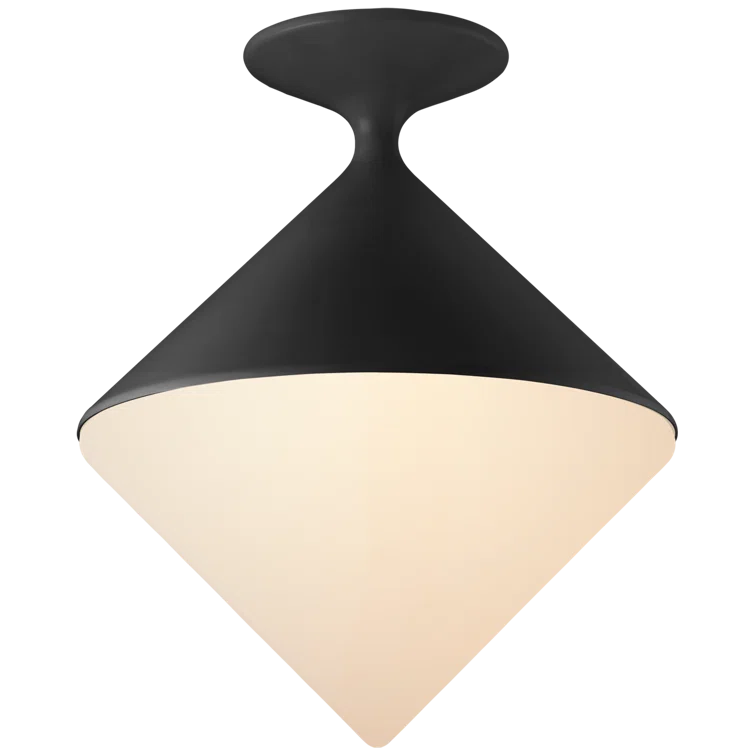 White Glass Matte Black Indoor Flush Mount Light