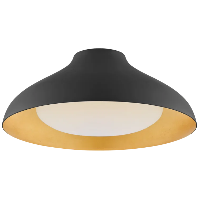 Agnes 7" Matte Black and Gold LED Flush Mount with Soft White Glass
