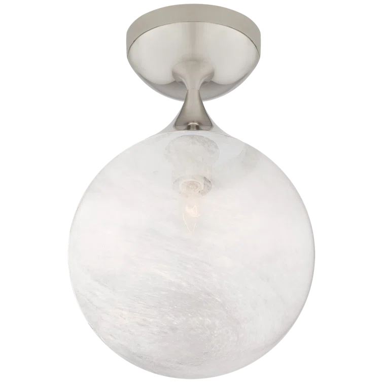 12" Polished Nickel and White Glass Globe Flush Mount