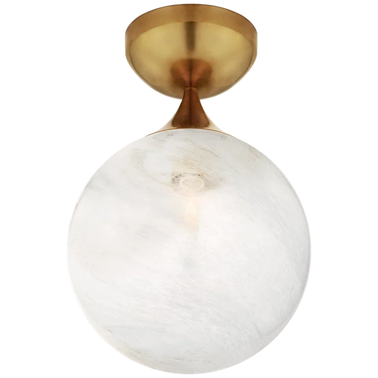 Antique Brass and White Glass Globe Flush Mount Light
