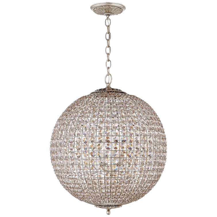 Burnished Silver Leaf Globe Crystal Chandelier