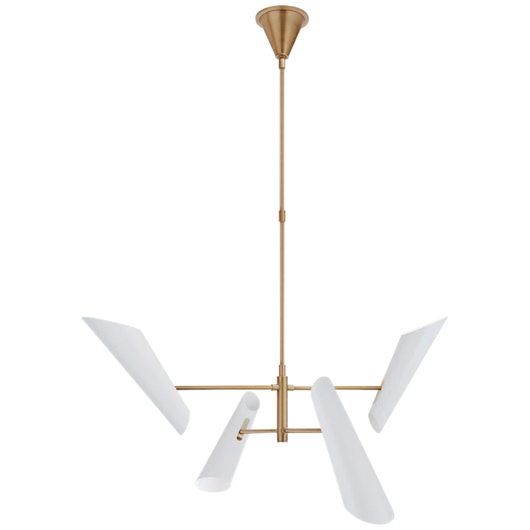 Franca Mid-Century Modern 4-Light Brass and Crystal Chandelier