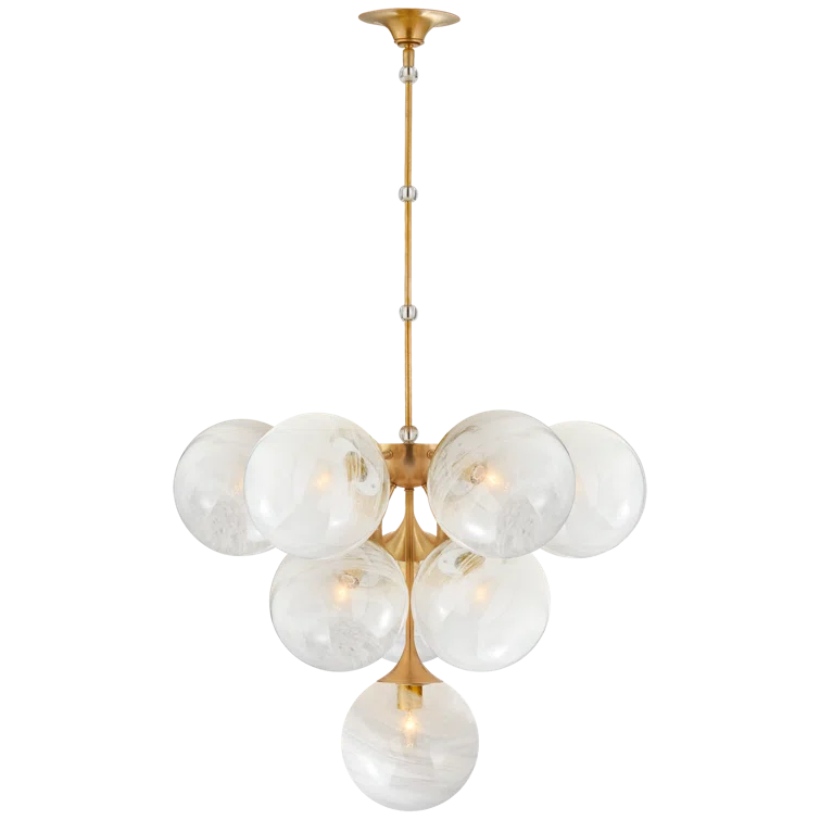 Antique Brass 10-Light Tiered Chandelier with Glass Globes