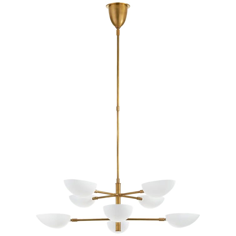 Antiqued Brass and Crystal Two-Tier Candle Chandelier