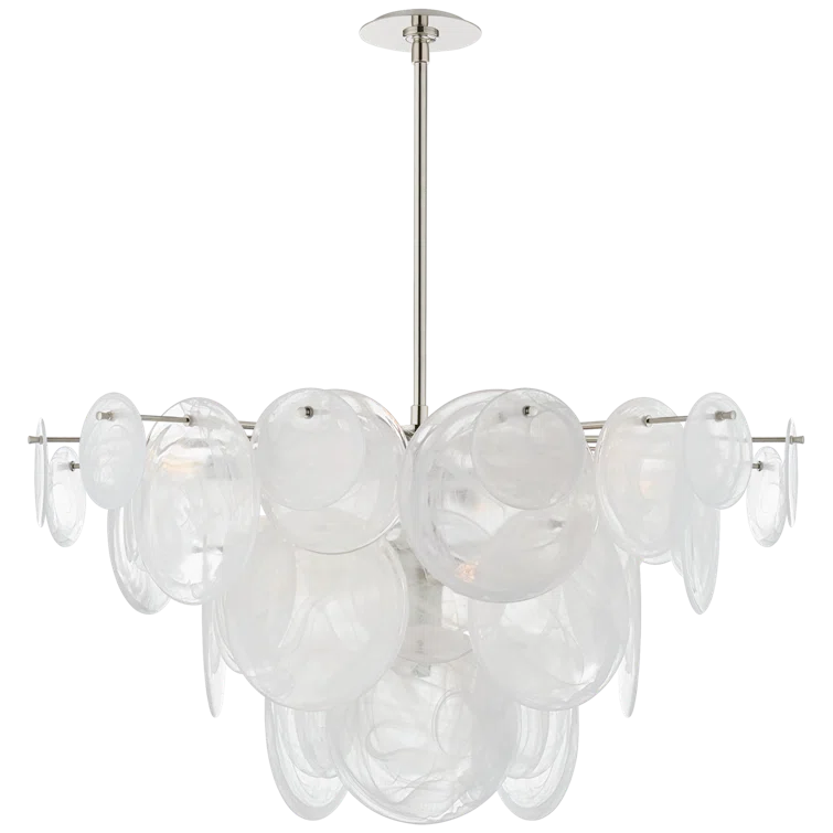 Elegant Polished Nickel and Glass 9-Light Chandelier