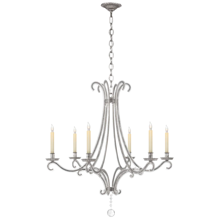 Elegant Crystal Bead 33'' Candle Chandelier in Burnished Silver
