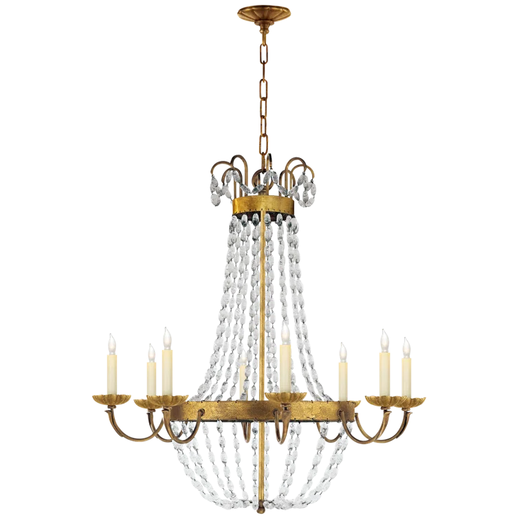Elegant Brass and Crystal Candle Chandelier, 24" Wide