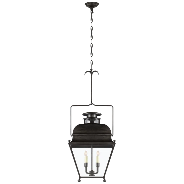 Aged Iron Glass 4-Light Indoor/Outdoor Pendant