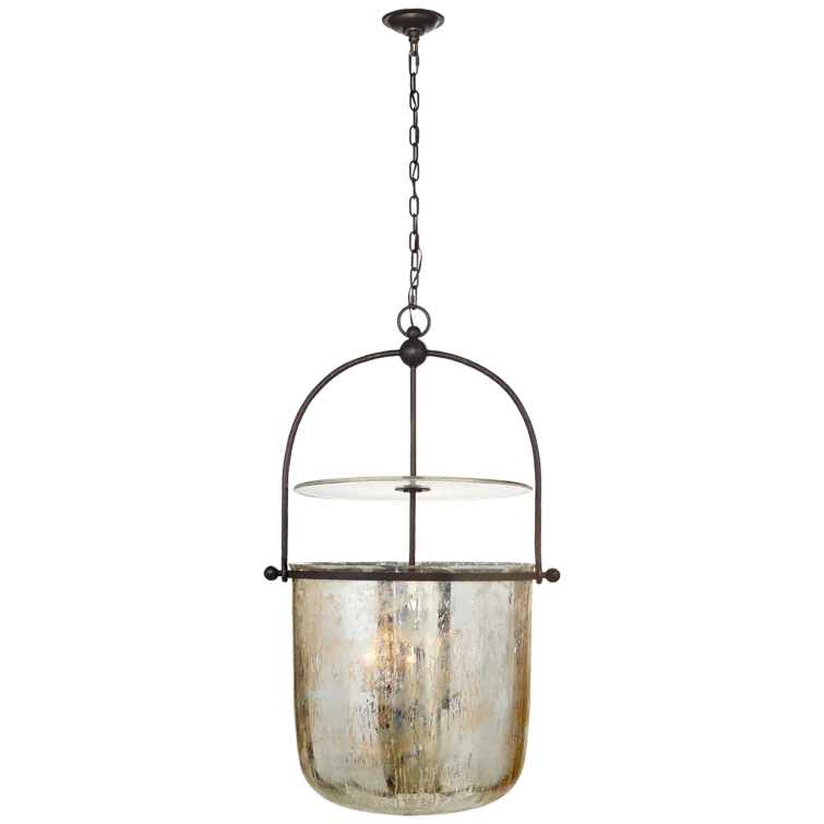 Lorford Aged Iron 42.5" Chandelier with Mercury Glass Shades