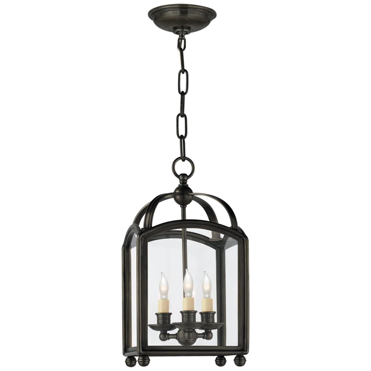 Arch Top Mini Lantern Bronze Pendant with Curved Glass