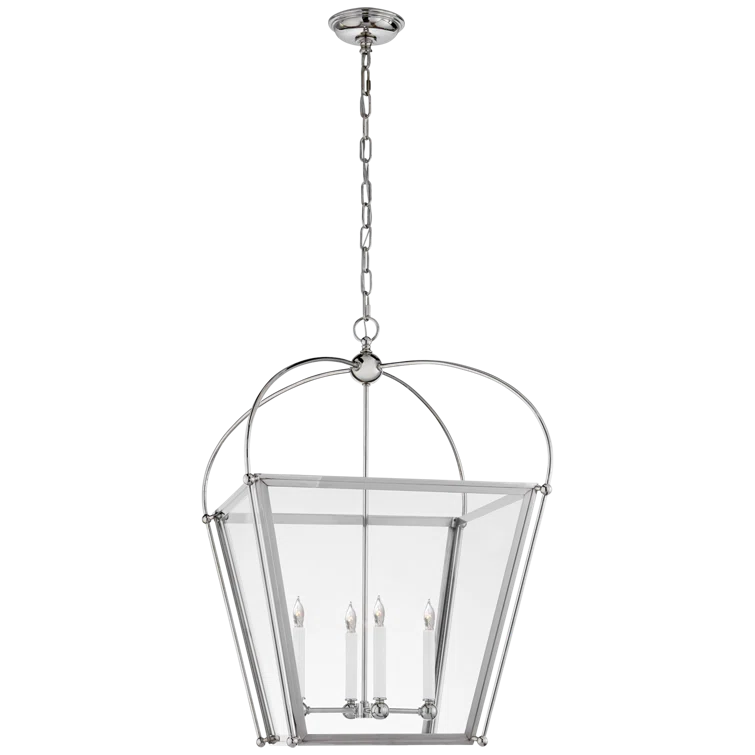 Riverside Polished Nickel Square Lantern with Clear Glass Panels