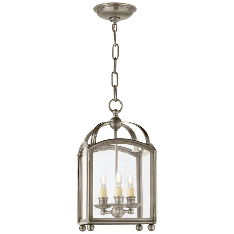 Antique Nickel Mini Lantern with Curved Glass 16.75" Pendant Light