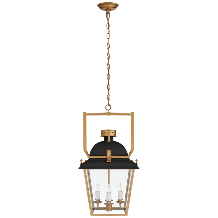Coventry Matte Black and Brass 4-Light Glass Lantern