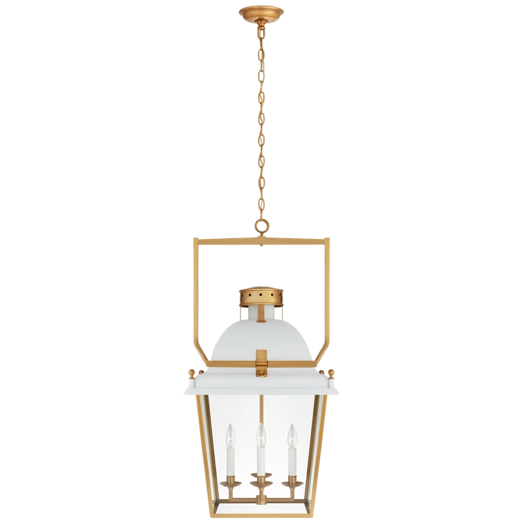 Coventry Medium Matte White and Brass Lantern