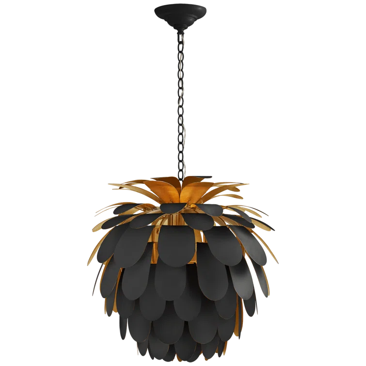 Matte Black and Gold Petal Chandelier Pendant