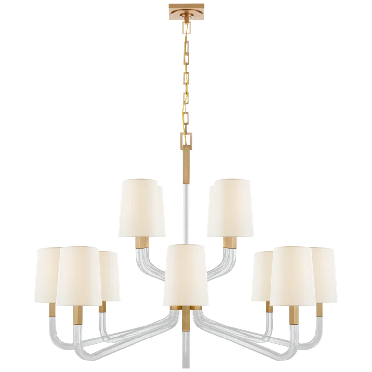 Antique-Burnished Brass and Crystal Two Tier Chandelier