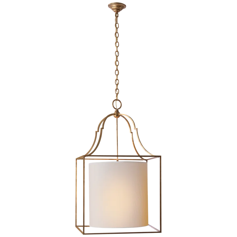 Gustavian Gilded Iron 3-Light Chandelier with Fabric Shade