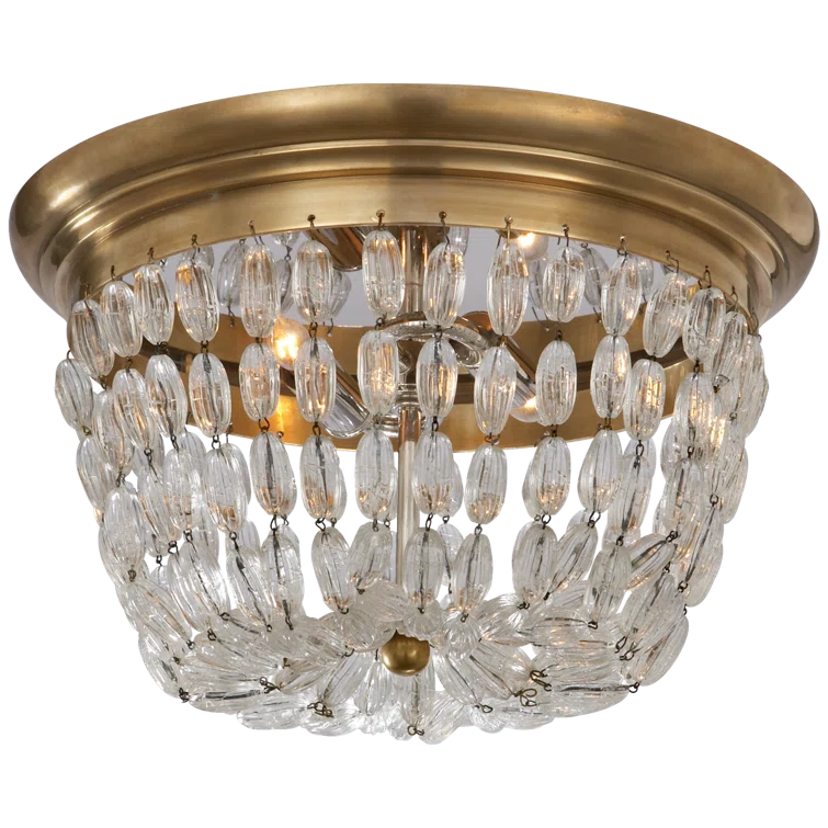 Antique-Burnished Brass and Glass 9"x13" Indoor/Outdoor Flush Mount