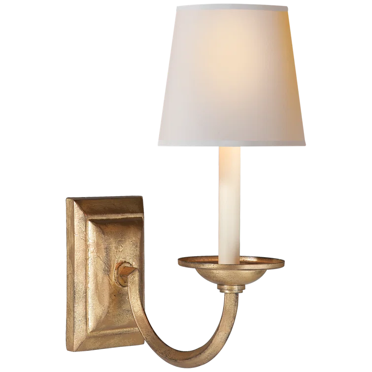 Gilded Iron and Fabric Shade 15" Wall Sconce