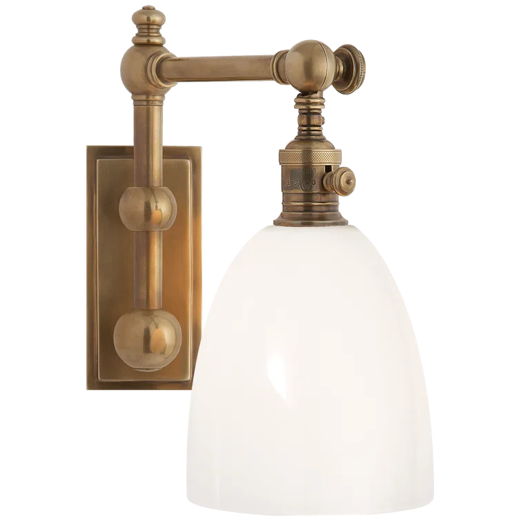 Antique Brass 11" Dimmable Wall Sconce with White Glass Shade