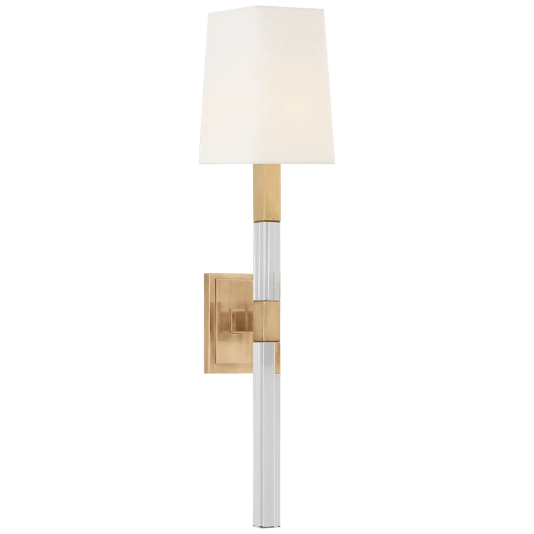 Reagan Antique-Burnished Brass Wallchiere with Crystal Stem and Linen Shade