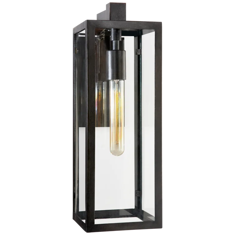 Fresno Black Iron Geometric Outdoor Wall Light with Clear Glass